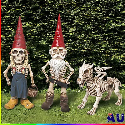 Skeleton Garden Gnomes Couple Statues Funny Garden Gnomes Figurines Resin Decor • $14.99