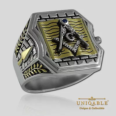 Masonic Bible Ring .925 Sterling Silver 18K Gold Plated Mason Freemason UNIQABLE • $154