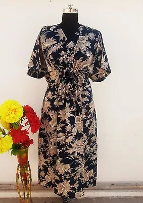 $37.64 • Buy Indian Black Floral Cotton Kaftan Kaftan Dress Women's Clothing Bridal Gown AU