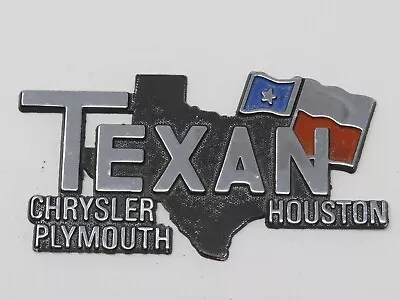 Vintage Texan Chrysler Plymouth Houston Car Dealer Metal Nameplate Emblem Badge • $35