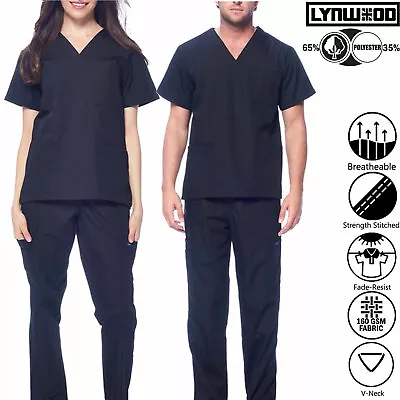 V Neck Medical Scrub Set Doctors Lab Nurse Dentist Uniform Suit All Sizes XS-4XL • £10.99