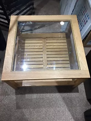 £200 • Buy Second Hand / Used Square Oak Coffee Table With Glass Top And Lower Shelf