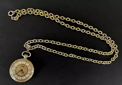 Elgin National Watch Co Ornate 17 Jewels Gold Tone Pocket Watch Necklace Works • $295