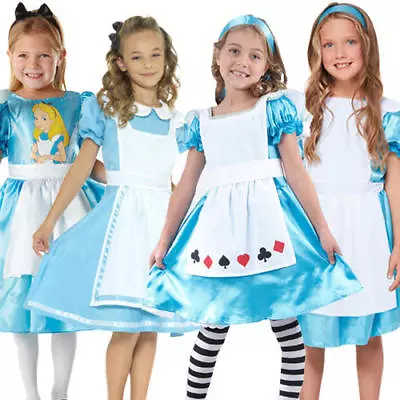 Alice In Wonderland Girls Fancy Dress Storybook Fairytale Kids Childrens Costume • £11.99