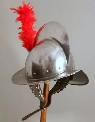 Spanish Hand-Forged Steel Morion Medieval Conquistador Helmet With Red Plumb • $149.99