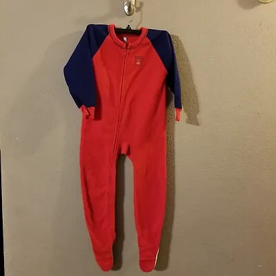 Gerber Vintage Boys Red & Blue Fleece One Piece Zip Up Footed Pajamas Size 5T • $8.99