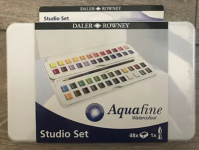 Daler Rowney Aquafine Watercolour 48 Half Pan Studio Set With Paint Brush • £40