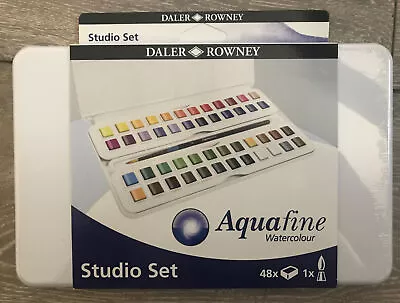£49 • Buy Daler Rowney Aquafine Watercolour 48 Half Pan Studio Set With Paint Brush