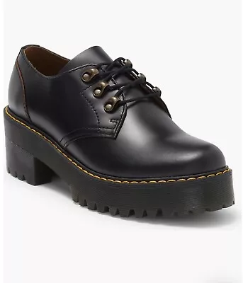 DR MARTENS Leona Lo Vintage Smooth Leather Lug Sole Platform Heeled Shoe Black 9 • $99.90