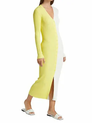 $155 • Buy NEW STAUD Shoko Colorblock Limoncello Lemon Yellow White Midi Sweater Dress XS