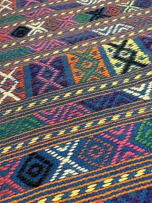 Vintage Handwoven & Embroidered Wool Rug Wall Hanging 21x60 Aztec Southwestern • $43