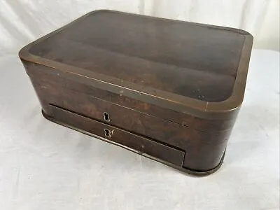Antique Mahogany JEWELRY BOX With Drawer & Brass Amour Edging • $139.39
