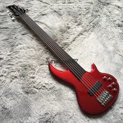 Custom Shop 6 String Metallic Red Electric Bass Guitar Fretless Active Free Ship • $459.87