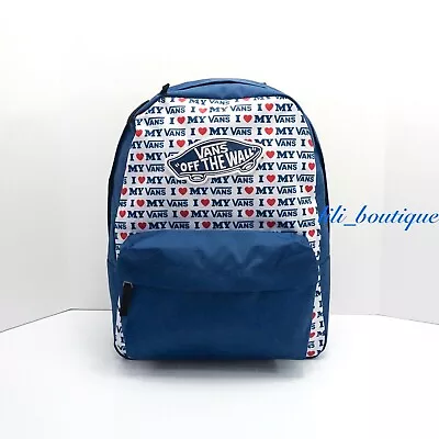 NWT Vans Realm Backpack School Laptop Bag VN0A3UI6UWF I Love My Vans Blue Multi • $58.93