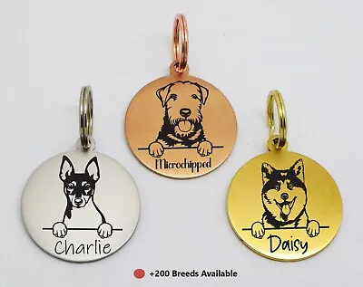 £5.19 • Buy Double Side Engraved Dog Breed Thick Round Id Name Disc Personalised Pet Dog Tag