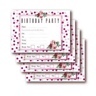 X24 Floral Flower 4 Theme Birthday Invitation 250gsm Cards Boys Girls Kids Party • £4.10