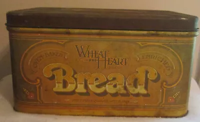 Vintage Rustic Wheat Heart Metal Bread Box Large Tin Storage 70s Decor Farmhouse • $23.08