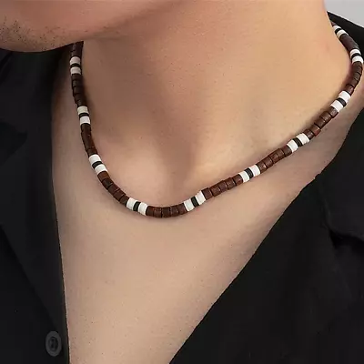 Men's Wooden Beaded Clay Necklace Fashion Vintage African Beaded Necklace • $8.87