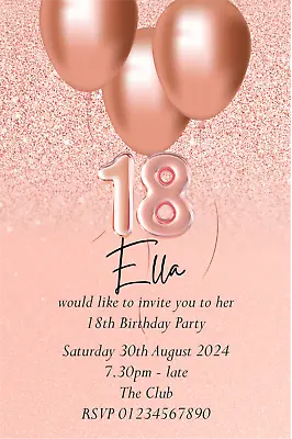 40 Personalised Birthday Party Invitations Rose Gold 18th 21st 30th 40th 50th 60 • £13.50