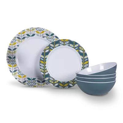 Flora Melamine Tableware Dinner Set Kampa 12 Piece Camping Outdoor • £29.99