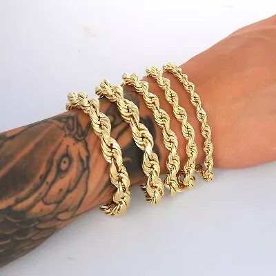 14K Yellow Gold Rope Diamond Cut Mens Chain Bracelet 8  8.5  9  6mm 7mm 8mm 9mm • $432.98