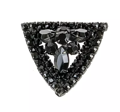 Vintage Mourning  Jet Black Rhinestone 3d Japanned Pin Triangle Brooch 1.75  • $35