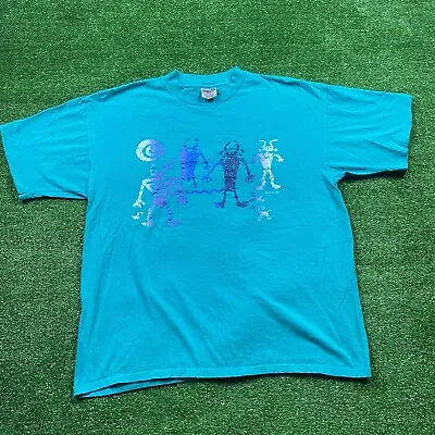 Vintage 1991 Aztec Native American Tribal Characters T-Shirt Teal Sz X-Large USA • $15