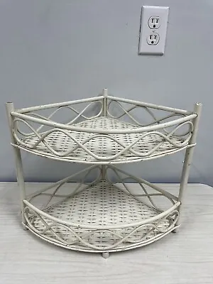 Vintage Wicker Rattan Bamboo Cane 2 Tier Corner Wall Shelf Plant Stand  • $22