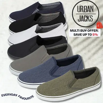 Urban Jacks Mens Canvas Slip On Low Top Trainer Casual Shoes Flat Sneakers Pumps • £14.79