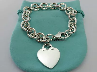 TIFFANY & CO Sterling Silver Heart Tag Chain Link Bracelet • $310