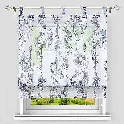 Roman Curtains Windows Sheer Floral Voile Net Curtain Adjustable Tab Top Shades • £15.99