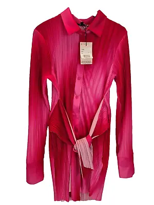 Missguided Tie Waist Shirt Dress Ombre Pink Size UK 12. • £11.39