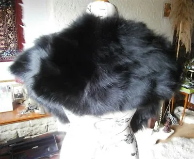 £145 • Buy Beautiful Vtg 80s Glossy JET BLACK Real FOX Fur STOLE, Made In PARIS, MINT & Fab
