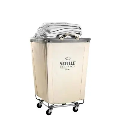 Commercial Canvas Laundry Hamper Cart Rubber Swivel Wheels Mobile Clothes Store • $71.99