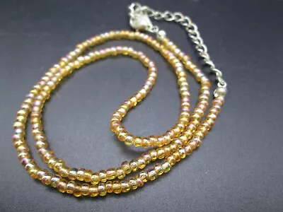 You & I Single Strand Iridescent Yellow Seed Bead Necklace 18  Vintage Estate • $17.99