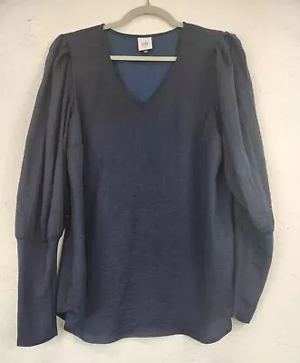 CAbi Navy Blue Blouse Pleated Shoulder Long Sleeve Size Medium • $18