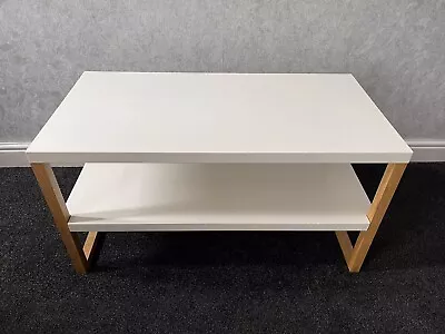 1 Coffee Table Habitat White Powder Coated Steel Beech Wood Legs • £40