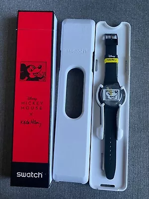 MICKEY BLANC SUR NOIR SUOZ337 (SWATCH X KEITH HARING X DISNEY) In Hand  • $239.95