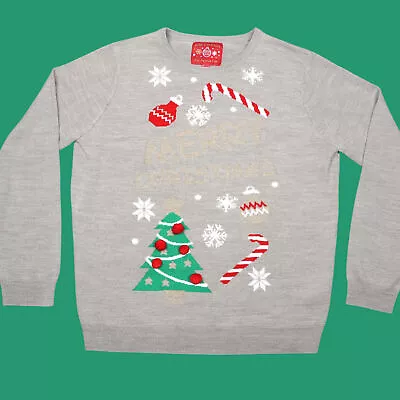 Christmas Jumper Adults MEDIUM Festive Novelty Lightweight Candy Cane Sweater • £10.95