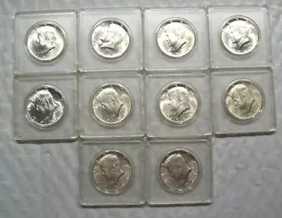 (10) 1964 50 CENT KENNEDY HALF DOLLARS 90% U.S. SILVER COINS 7 Phila 3 D • $76