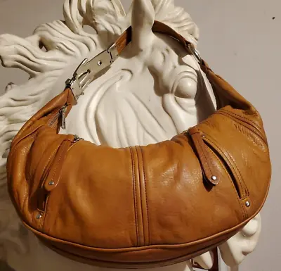 Junior Drake Tan Leather Hobo Shoulder Crossbody Handbag • $25