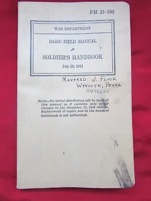 Rare WW2 US  1941 Soldier's Handbook NamedEXCELLENT  • $24.99
