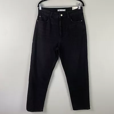 Zara Mom Fit High Rise Slim Leg Jeans Size 10 Black Ankle Length • £19.25