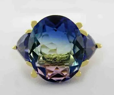 LAB TOURMALINE & TANZANITES THREE-STONE RING 10k YELLOW GOLD - New With Tag • £0.80