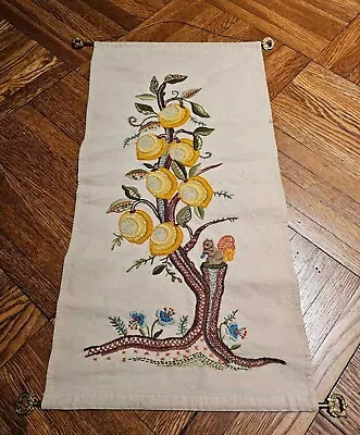 Vtg Lemon Tree Flower Squirrel Autumn Embroidery & Metal 23X12 Wall Hanging • $54.99