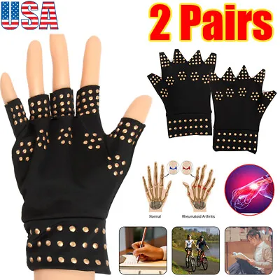 2PAIRS Copper Arthritis Compression Gloves Hand Carpal Support Joint Pain Relief • $9.29