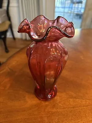 Vintage Fenton Cranberry  Pink Vase With Ruffled Edge 8” Tall • $18