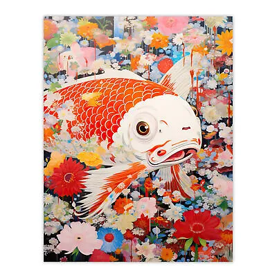 A Fish Out Of Water Japanese Koi Carp Floral Modern Wall Art Poster Print • £18.99