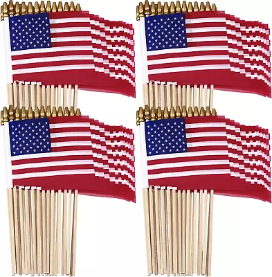 150 Pack Small American Flags On Stick 5 X 8 Inch Handheld Small US Flags Mini H • $46.31