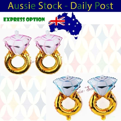 $5.65 • Buy 2x 40.5cm Diamond Ring Foil Balloons PINK BLUE Valentines Day Wedding Engagement
